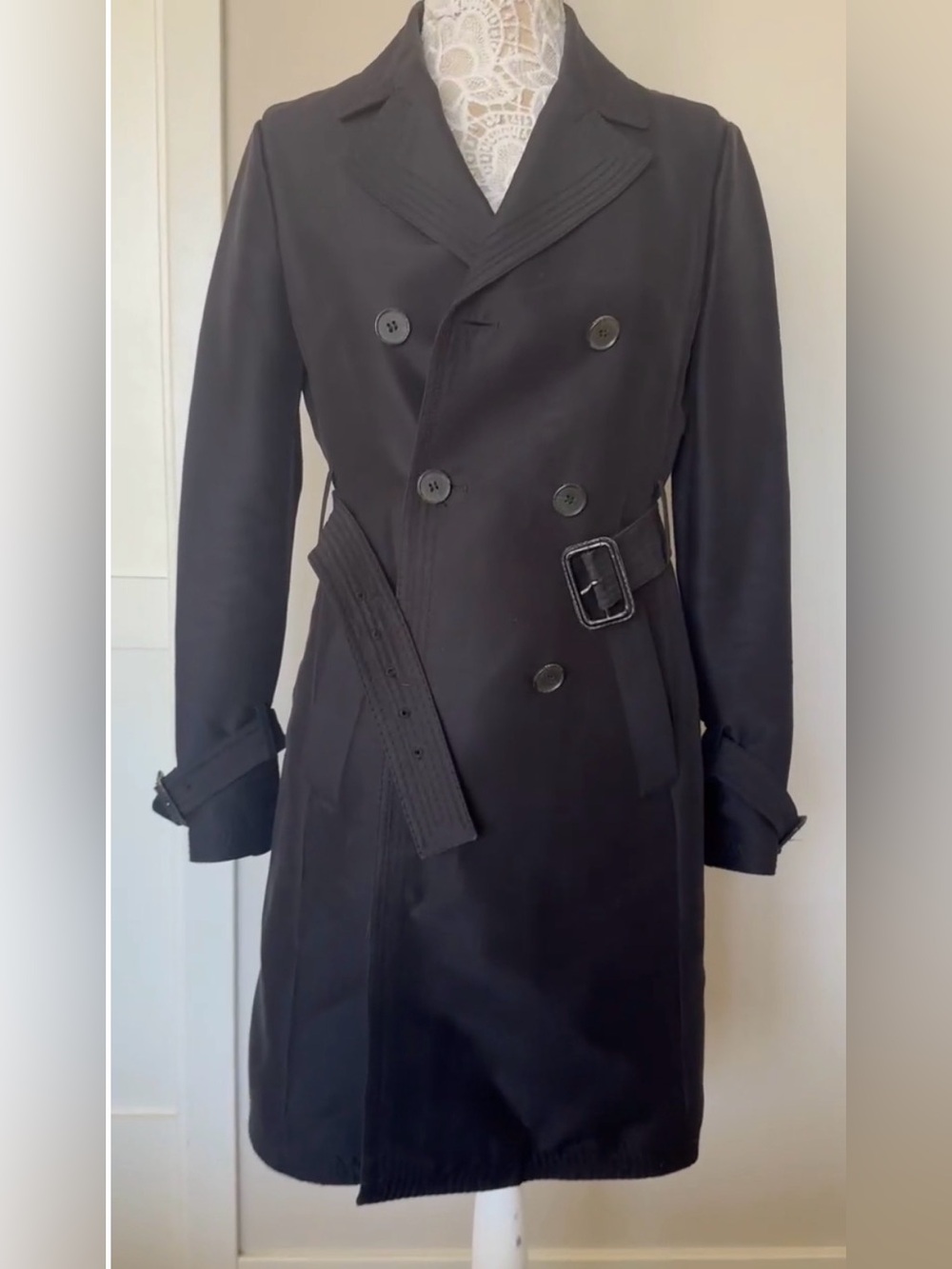 BCBGMaxAzria Black Double-Breasted Trench Coat
